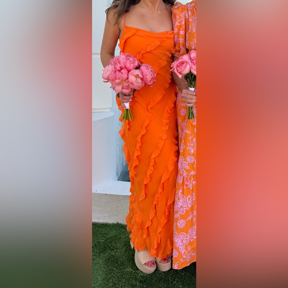 STAUD Orange Ruffled Maxi Dress